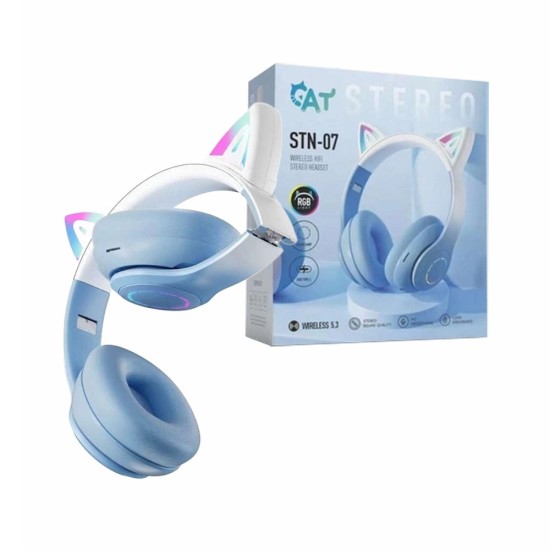 Moxom Wireless HiFi Cat Stereo Headphones STN-07 with LED light Blue